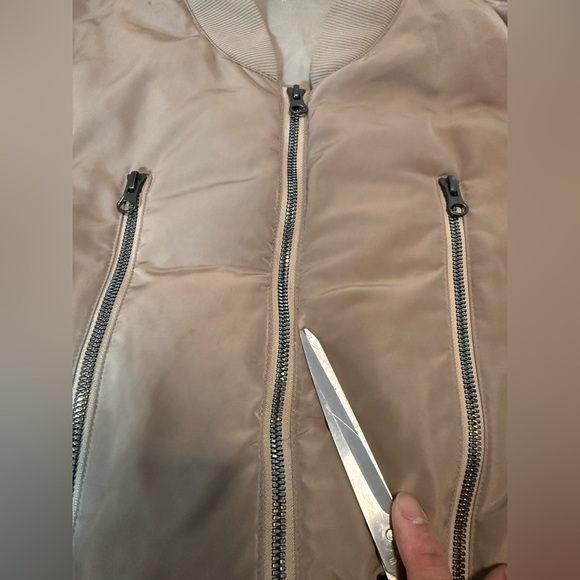 ALO Yoga Off Duty Satin Bomber Jacket in Tan Gravel Size Medium - Picture 14 of 15